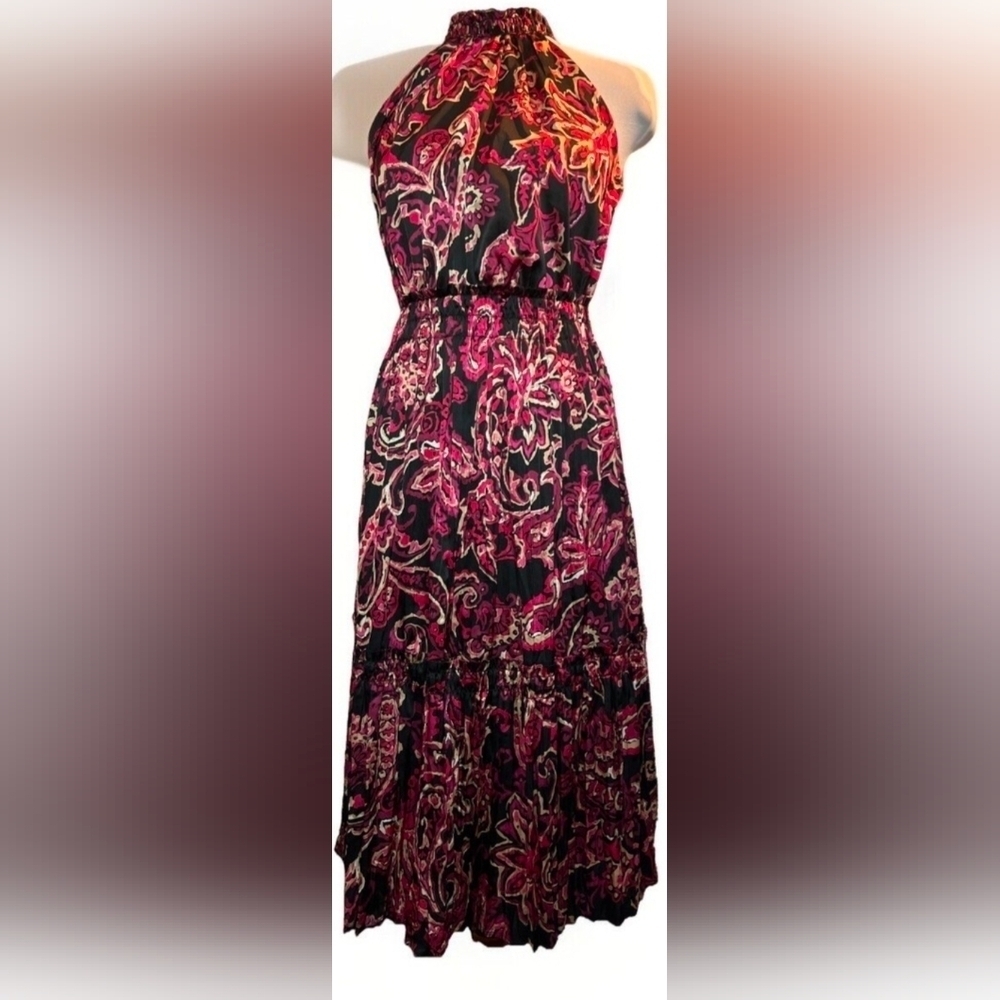 Nicole Miller Black and Pink Halter Smocked Dress S NWT